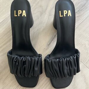 LPA Black Ruffled Mules